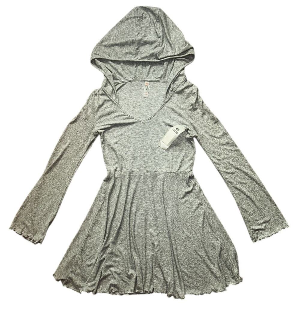 NWT Mono B Gray Marled Ribbed Long-Sleeve Hooded Lettuce Hem Skater Dress Small